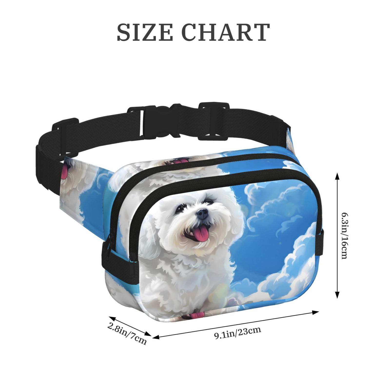 Hirioo Cute Cloud Bichon Frise for Double Layer Waist Bag Adjustable Fanny Pack For Travel Running Hiking