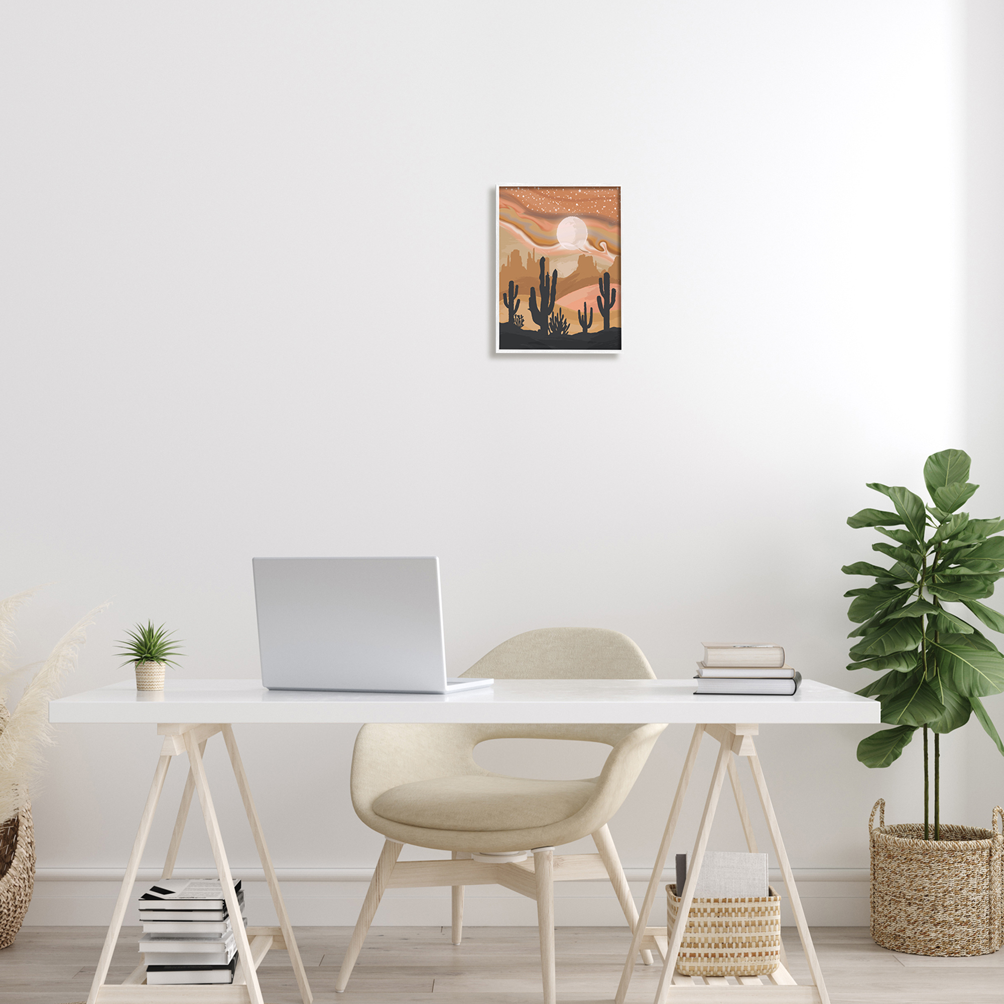 Cactus Canyon Sandstorm Landscape Lunar Borealis Starry Sky Landscape Graphic Art Framed Art Print Wall Art