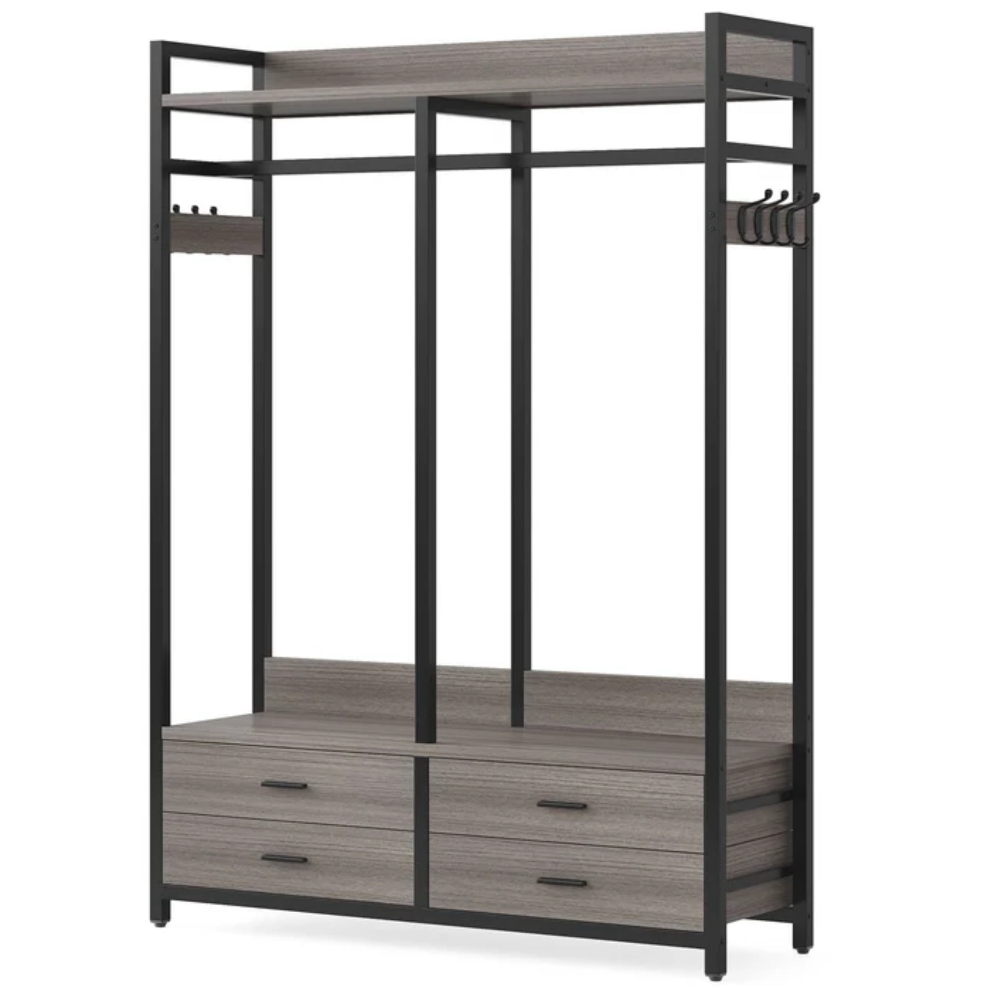 Coat Rack with Shelves, 4 Drawers, and 8 Hooks, 72.83 in