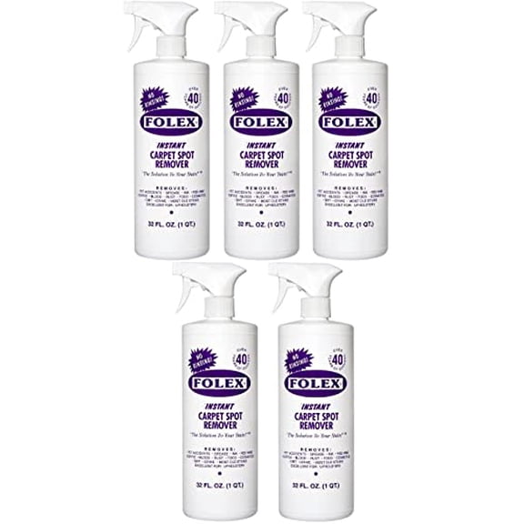 5 Pack Folex Instant Carpet Spot Remover Carpet Cleaner - 32 oz - Removes Pet Accidents, Grease, Red Wine and More