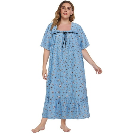 

Valcatch Women Nightgowns Short Sleeve Floral Sleep Dress Loose Comfy Nightdress Plus Size