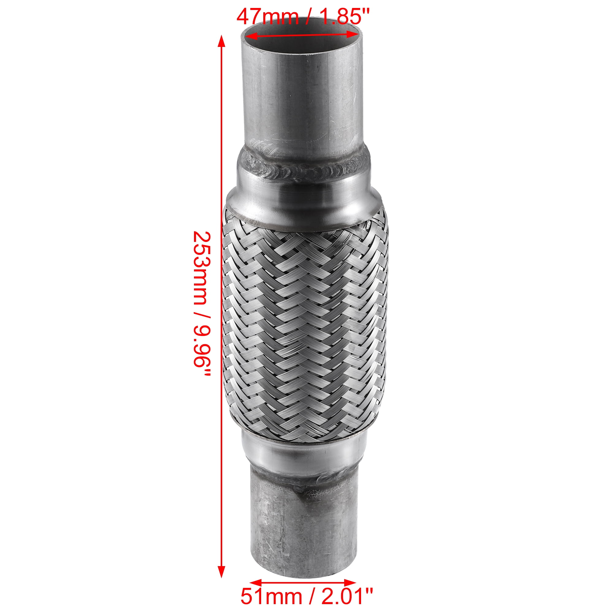 Unique Bargains Universal 1.85" x 2.01" W/ Ends 9.96'' Long Exhaust Flex Pipe Stainless Steel Double Braid Exhaust Tube