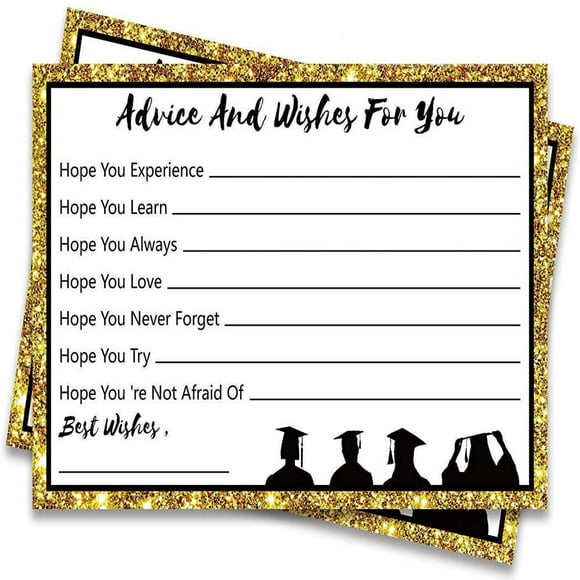 60PCS 2022 Graduation Party Advice Wishes Cards Supplies Gold Black Glitter Decorations