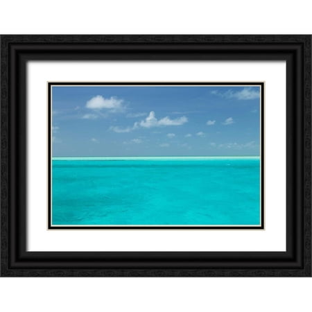 Paulson, Don 32x23 Black Ornate Wood Framed with Double Matting Museum Art Print Titled - Bahamas, Exuma Island Seascape of aqua ocean