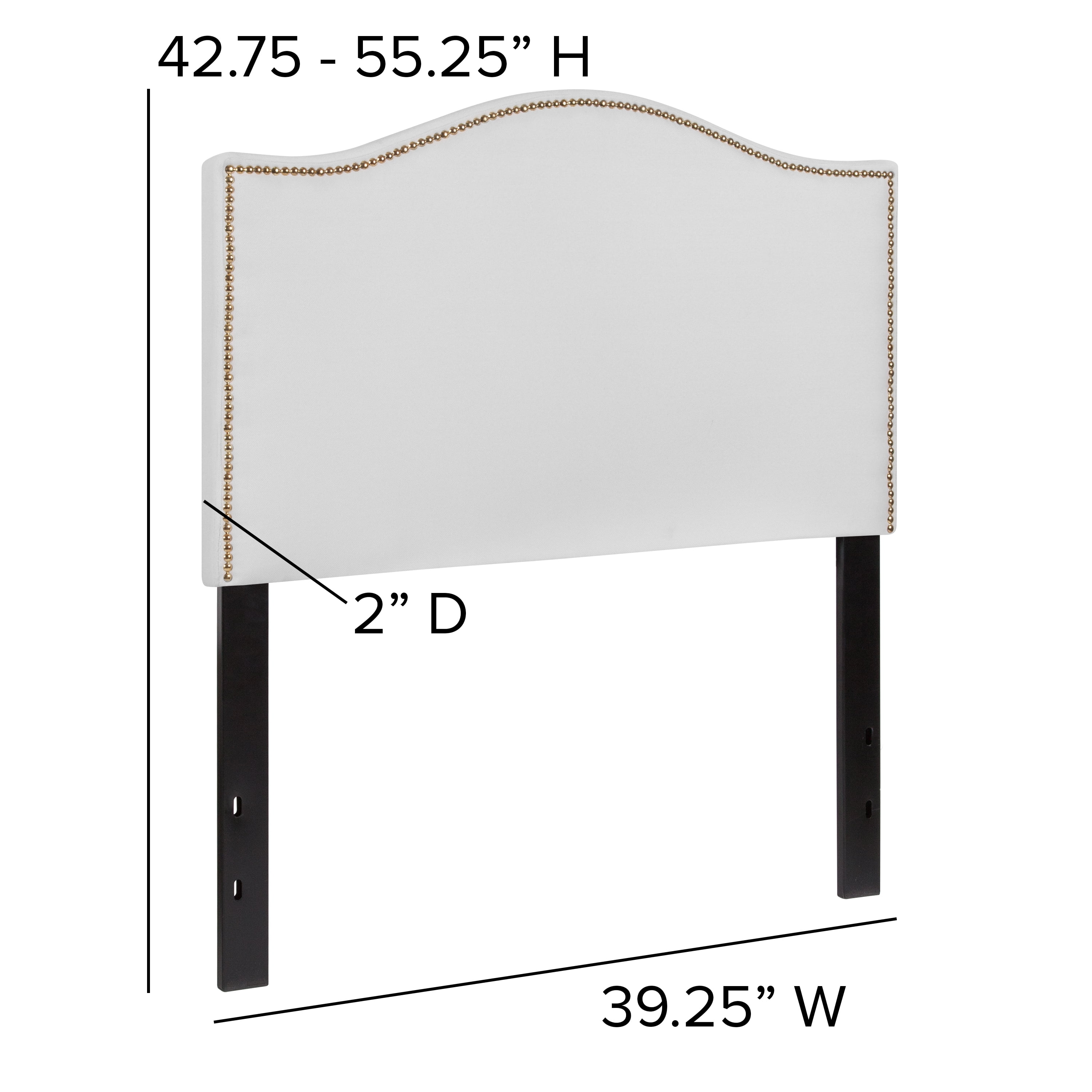 BizChair Upholstered Twin Size Arched Headboard with Accent Nail Trim in White Fabric