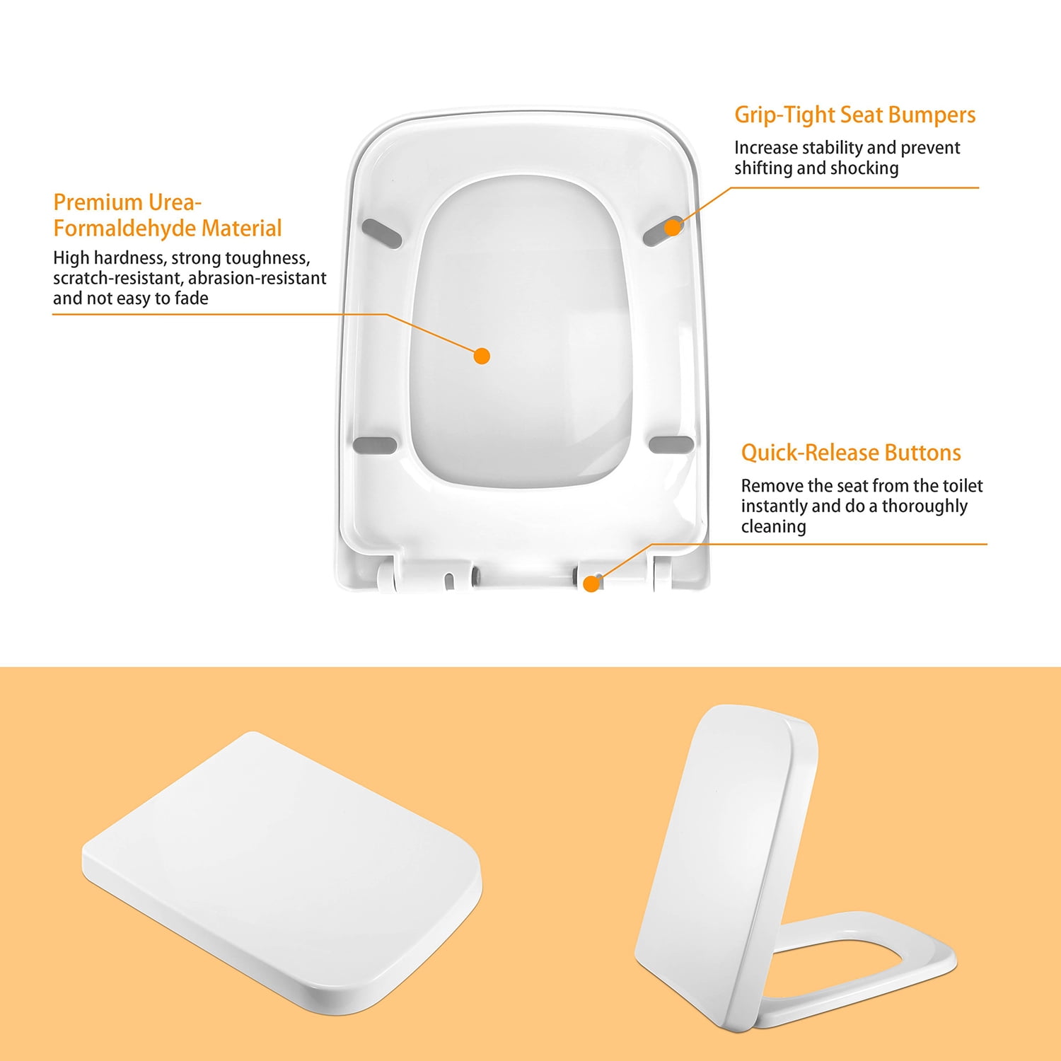 Seat Square Toilet Seat Heavy Duty Seat Toilet Seat Bumpers Quick-Release White