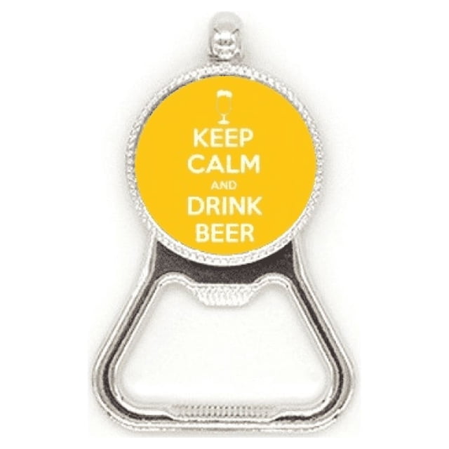 Citar a mantener la calma y beber cerveza de color amarillo Acero inoxidable Metal cerveza tapa sacacorchos
