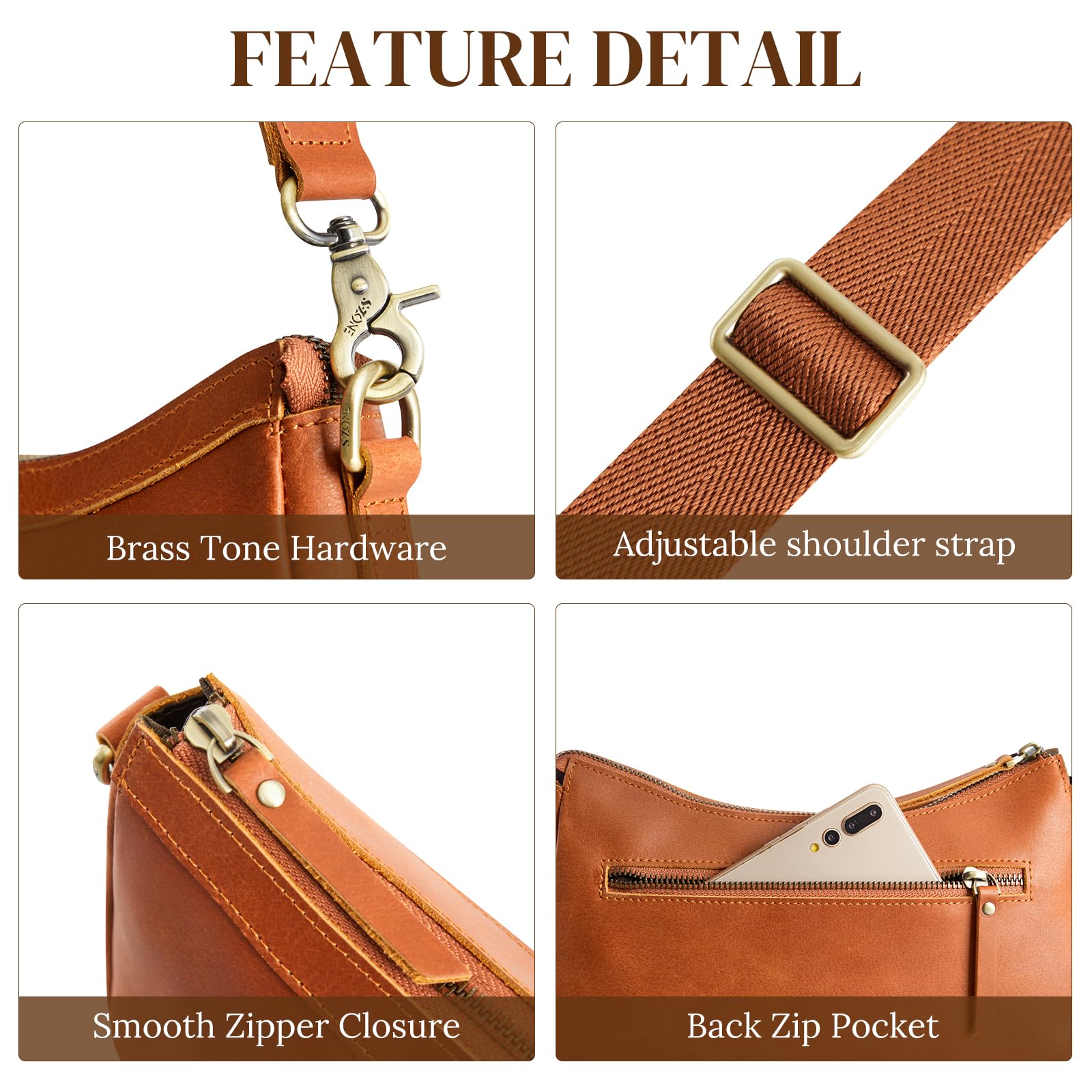 S-ZONE Leather Shoulder Bag for Women Small Crossbody Bags Hobo Purses with 2 Straps