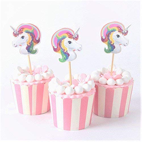 24 adornos para cupcakes de unicornio rosa, Halloween, cumpleaños, eventos, fiestas, favores para niños y adultos, accesorios para cupcakes, suministros de decoración, (servir 24) Topstuffsz 729098186808