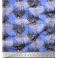 thumbnail image 1 of Soimoi Blue polyester Crepe Fabric Wolf & Landscape Nature Print Fabric by the Yard 42 Inch Wide, 1 of 5