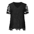 thumbnail image 4 of TKLPEHG Dressy Tops for Women Lace Slim Fit Blouse V Neck Solid Color Womens Short Sleeve Tops Casual Elegant Tunic Tops Women's Summer Tops (Z01_Black,XXL), 4 of 6