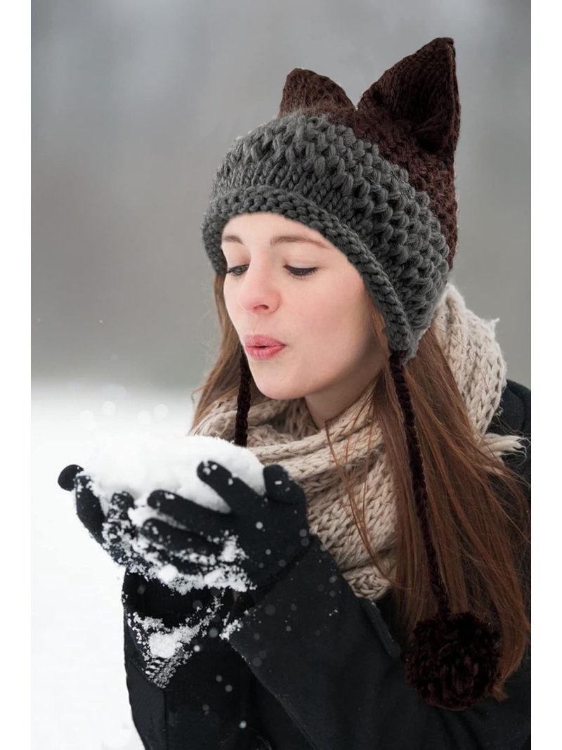 Cat Ear Beanie with Ear Flap Pompom Cute Fox Ears Hat Y2k  display picture 1