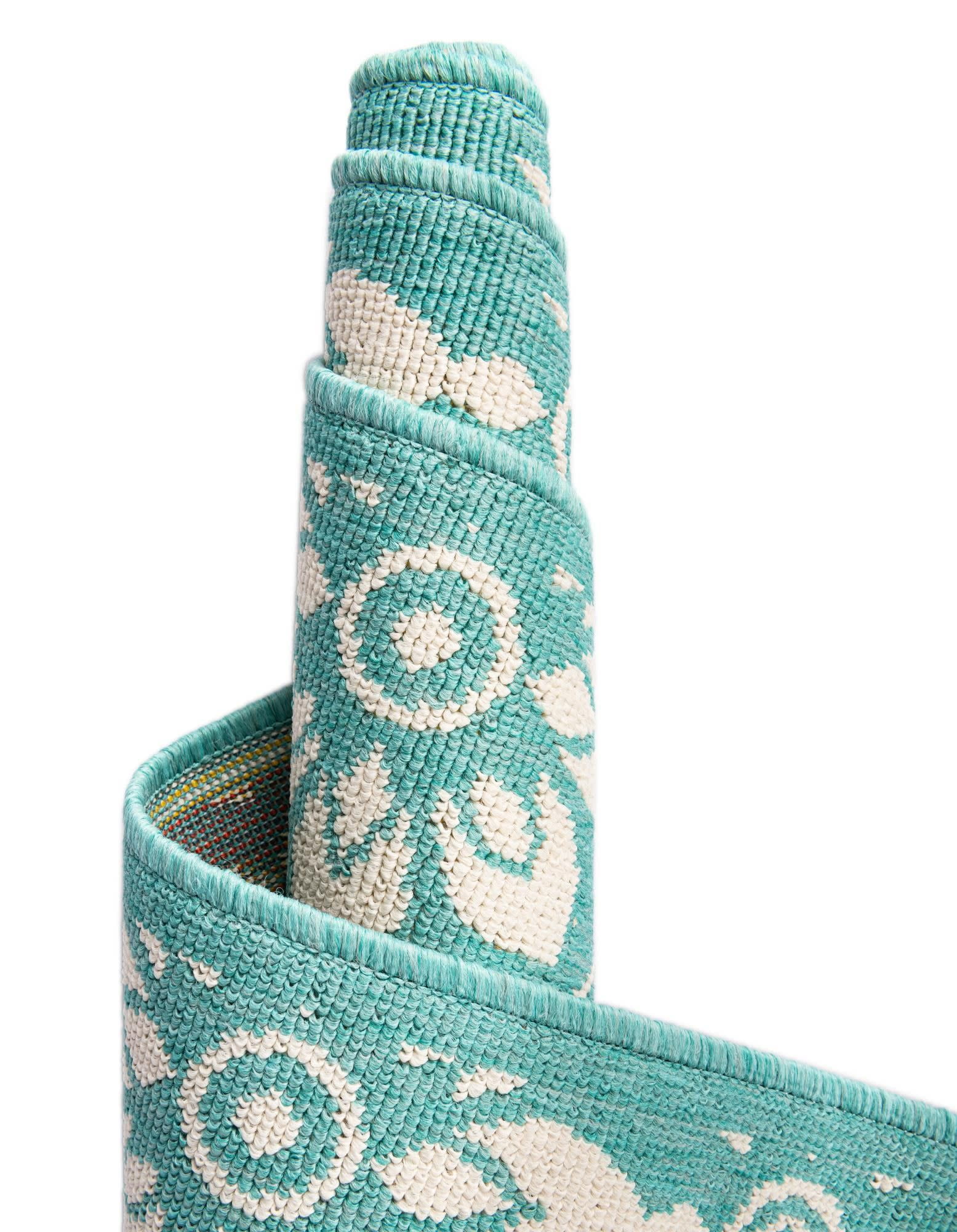 Unique Loom Outdoor Trellis Collection Area Rug - Tiles (7' 10" Round Teal/Ivory)