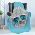 thumbnail image 4 of Sloth Soft Flannel Fleece Blanket, Portrait of Sloth with Mirror Sunglasses Exotic Palm Trees Hawaiian Beach Hipster, Cozy Plush for Indoor and Outdoor Use, 70" x 90", Grey Blue Aqua, by Ambesonne, 4 of 5
