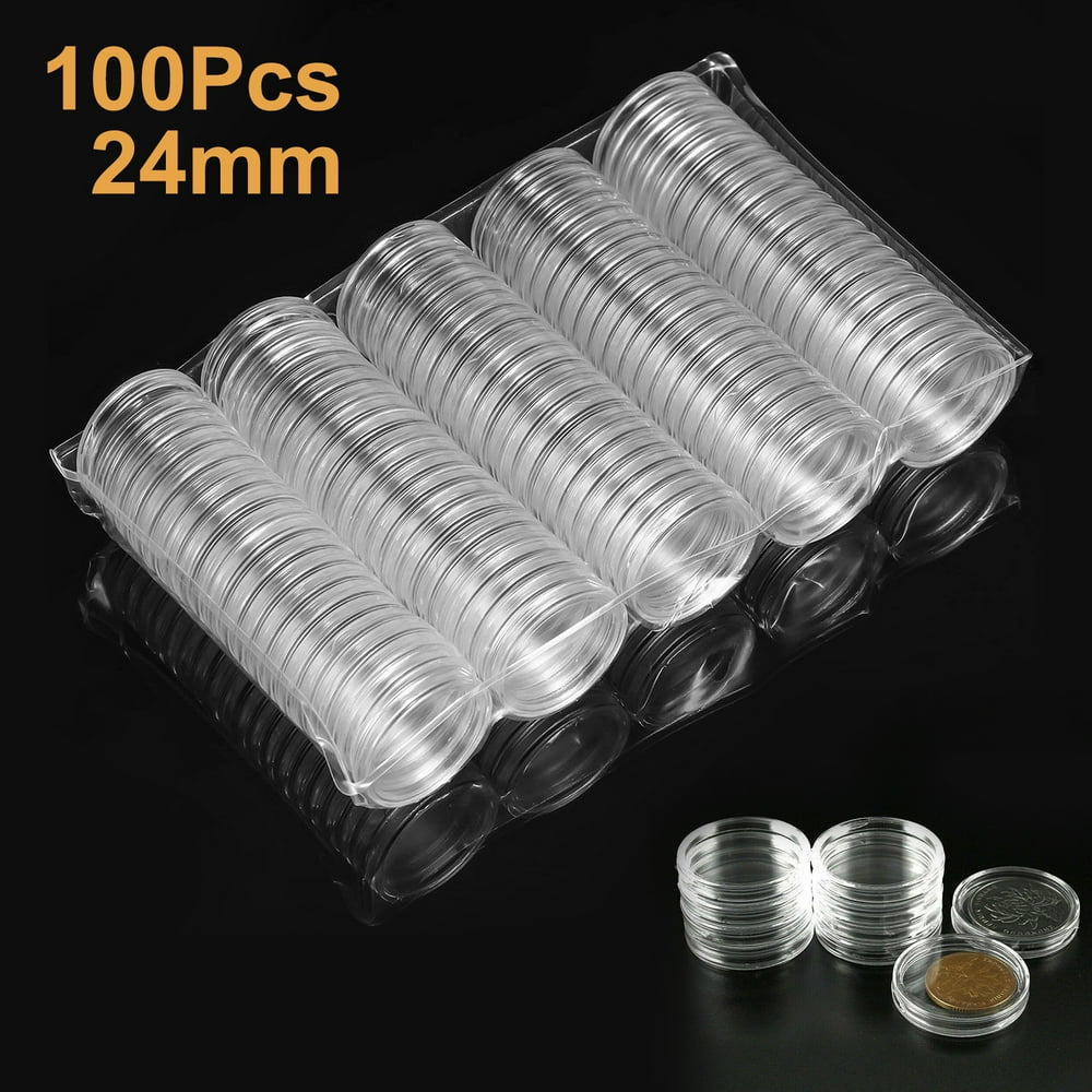 100pcs 24 mm Airtight Coin Holder Capsules, EEEkit Clear Round Plastic