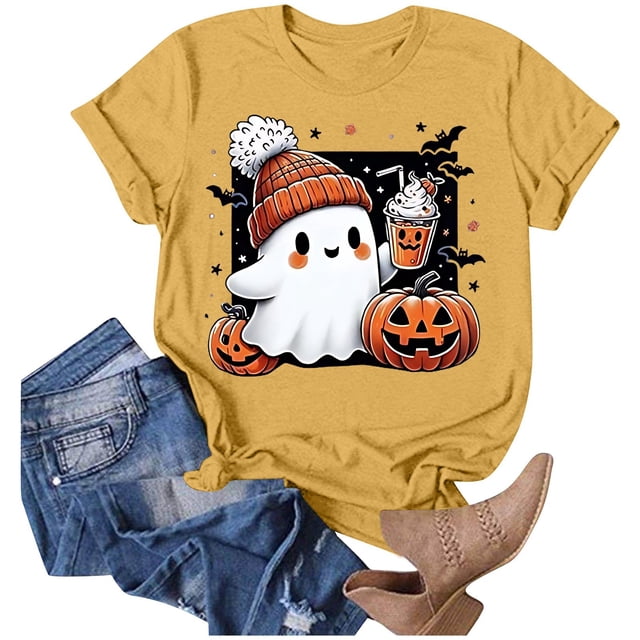 T-shirt Graphique d'Halloween pour Femme, Manches Courtes, Décontracté, Confortable, Mélangé, Tenue Quotidienne, Haut Stylé