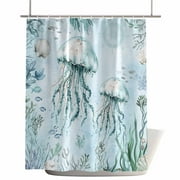 Shower Curtains for Bathroom-36"x72",Coastal Jellyfish Shell Coral Waterproof Bath Curtain Grommet Shower Curtain Set with Hooks,Underwater Marine Creature Washable Bath Accessories
