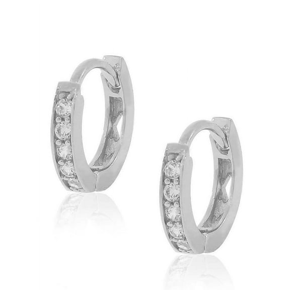 925 Sterling Silver White CZ Small Hoop Huggie Earrings