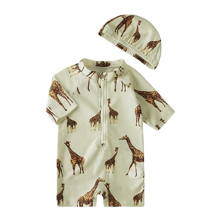 Boys Sporty Swimwear Sets Zipper Rashguard Sun Half Zip Up Boys Clothing Khaki 7-8 Years
