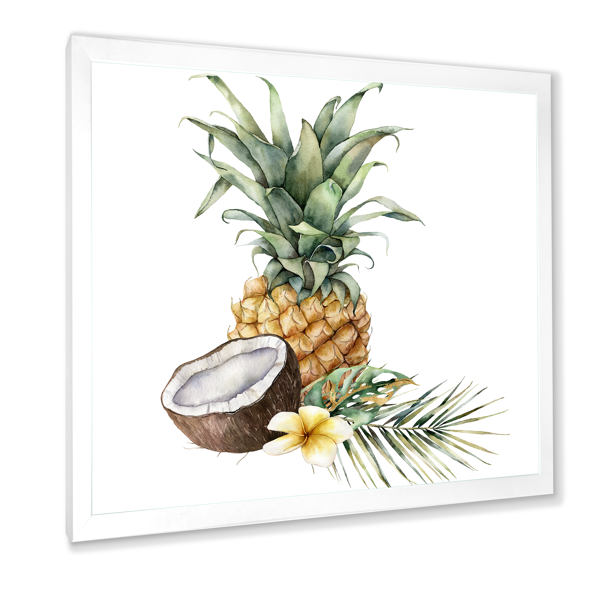 Designart 'Pineapple With Plumeria Coconut and Palm Leaves' Traditional Framed Art Print