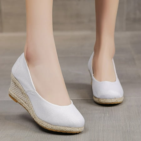 

uikmnh Women Shoes Fashion Women Summer Slip-On Comfortable Wedges Shoes Beach Round Toe Breathable Sandals White 6.5