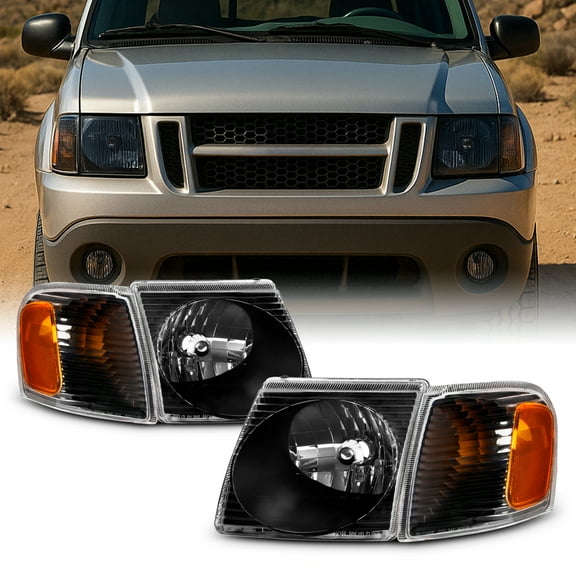 AKKON - For 2001-2005 Ford Explorer Sport Trac Black Housing Headlight   Corner Lamp Assembly