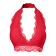 thumbnail image 2 of URBAN DAIZY Women's Seamless Lace Bra Scalloped Halter Padded Crop Top Lined Bralette Plunge Comfort Pads Yoga Bustier A17_6328 Ruby S, 2 of 6