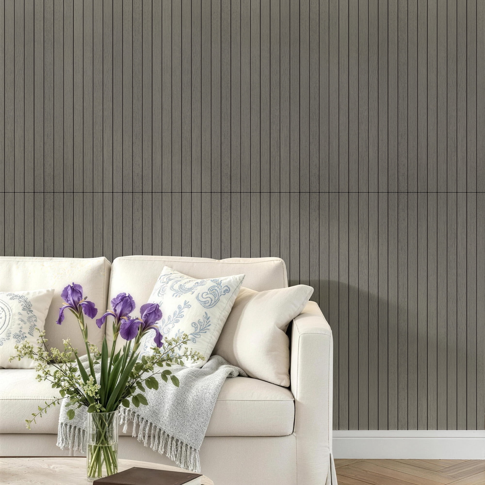 Yeslife 6-Pack Peel and Stick PVC Wood Slat Wall Panels, 48.03 in. x 15.75 in., Gray Washed Oak Finish, Thickened 3D Decorative Wall Panels for Living Room, Bedroom & Office