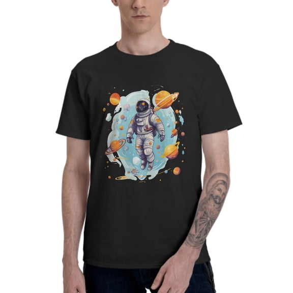 Spaceman Planets T-Shirt for Men Cotton 100% Summer Tops Women Fashion Casual Short Sleeves Round Collar Short-Sleeve Couple Top Tees