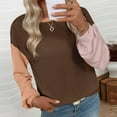 thumbnail image 5 of Womens Long Sleeve Tops Fall Fashion 2025 Crewneck Color Block Ribbed Knit Casual Loose Fit Pullover Shirts Coffee S, 5 of 6