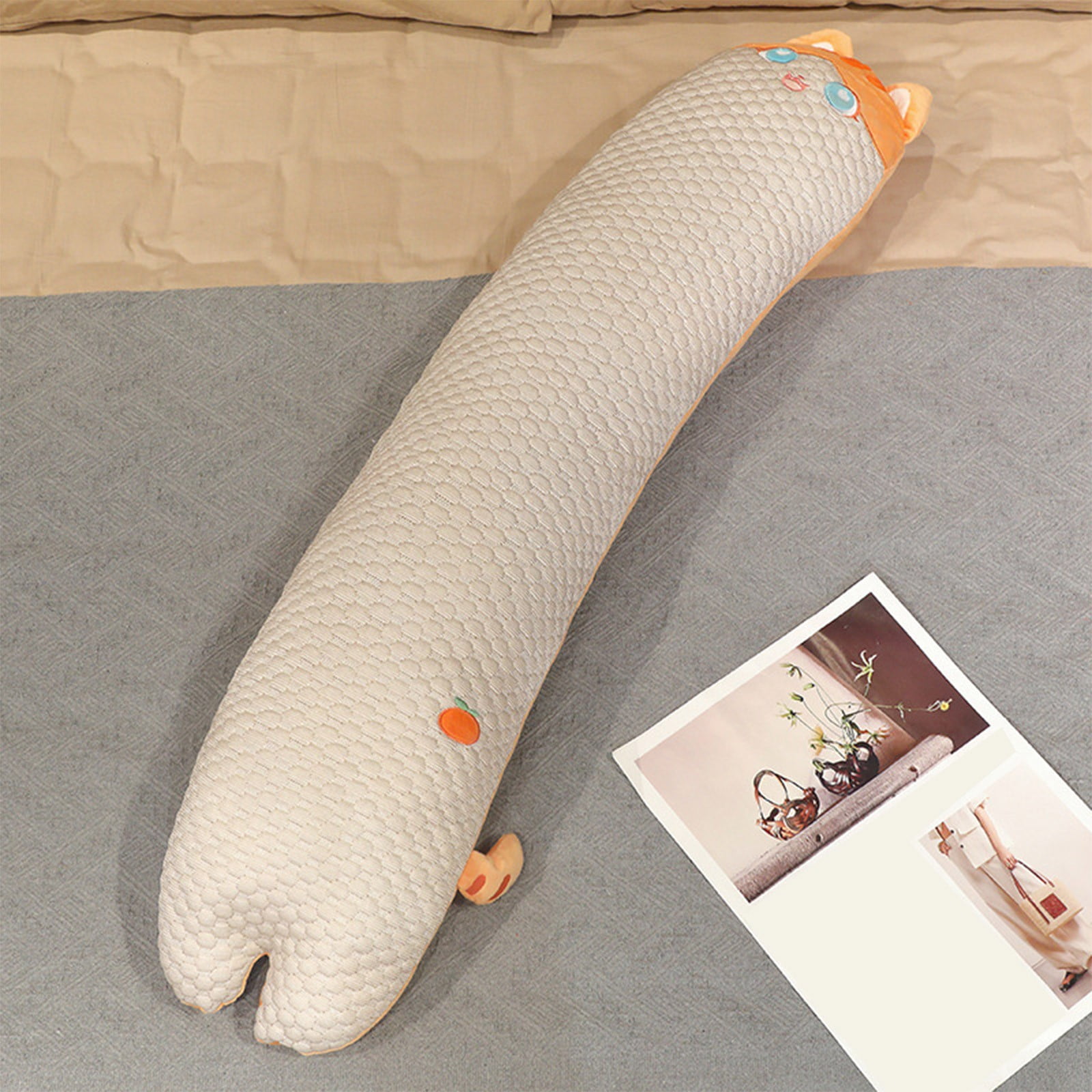 Qocolhg Cooling Body Pillow for Adults - Soft Long Bed Pillows Insert for Sleeping - Shredded Memory Foam & Removable Washable Cover - Swan Shaped Pregnancy Side Sleeper Pillow 31.5 Inch (Khaki)