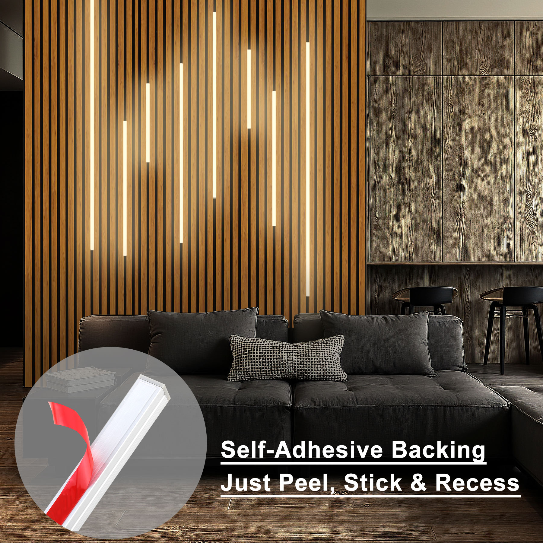 Gaahing 8pcs Recessed Linear Lighting Fixtures 200"/5.08M, 3000K Warm White LED Strip Light Kit with Touch Control & Self-Adhesive – Easy Installation for Slat Wall Panels, Under Cabinet