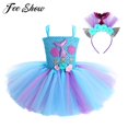thumbnail image 2 of Kids Girls Princess Mermaid Costume Sleeveless 3D Flower Mesh Tutu Dress Hair Hoop Set Children Halloween Cosplay Party Dress Up4-5Y Gong Bohan LED, 2 of 2