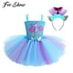thumbnail image 2 of Kids Girls Princess Mermaid Costume Sleeveless 3D Flower Mesh Tutu Dress Hair Hoop Set Children Halloween Cosplay Party Dress Up2-3Y Gong Bohan LED, 2 of 2