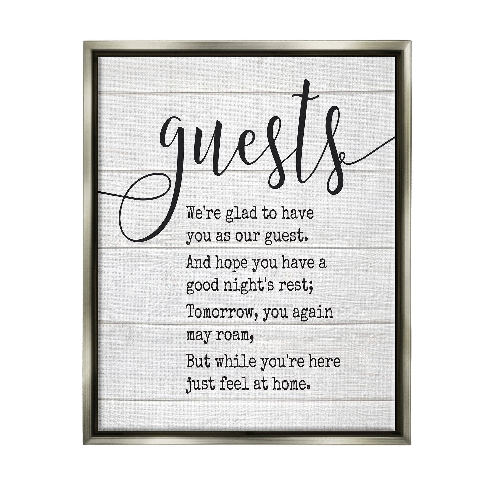 Stupell Industries Guests Feel At Home Luster Gray Framed Floating Canvas Wall Art, 24x30, by Lettered and Lined