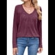 thumbnail image 2 of Camisetas de Larga para Mujer, Cuello en V, Suaves, Básicas, Holgadas, Informales, Moda de Otoño. Vino Tinto S, 2 of 10