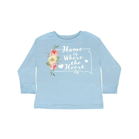 

Inktastic South Dakota Home is Where The Heart is with Watercolor Floral Gift Toddler Toddler Girl Long Sleeve T-Shirt