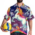 thumbnail image 4 of Robot Unicorn Attack Men's Short Sleeve Spread Collar Button Down Beach Print Casual Shirts, 4 of 6