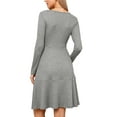 thumbnail image 3 of Square Neck Fall Dresses for Womens Casual Long Sleeve A Line Knit Pullover Dress with Pockets M Grey, 3 of 6