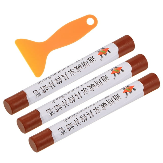 Madera Muebles Reparación Kit, 3uds Cera Madera Relleno Pegar con Espátula Crayón Marcadores Muebles Retoque Kit para Removedor Rayones Rozaduras en Muebles Piso, Arce Rojo