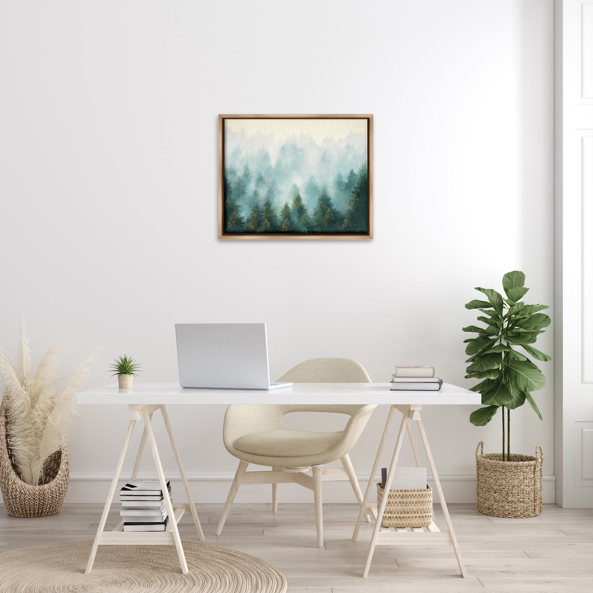 Stupell Industries Abstract Pine Forest with Mist Landscape Painting Brown Floater Framed Canvas Art Print Wall Art, 31 x 25