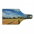 thumbnail image 1 of Windmill Cutting Board, Tulips of Holland Countryside Landscape in Springtime with Rustic Houses Print, Tempered Glass Cutting and Serving Board, Wine Bottle Shape, Multicolor, by Ambesonne, 1 of 1