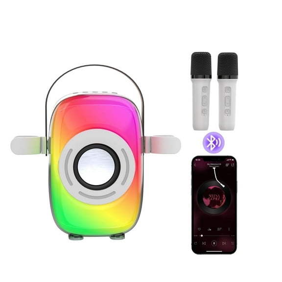 Kids Karaoke Machine — 2 Wireless Mics, Bluetooth 5.0 Speaker, LED Light Show, Voice Changer, 6H Battery & Mic Stand — Perfect Gift Ages 3–12