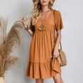 thumbnail image 6 of Dresses for Women Plus Size Summer Casual Dresses V-Neck Short Sleeve Plus Size Dresses Mini Dress Womens Dresses Summer, Orange-L, 6 of 9