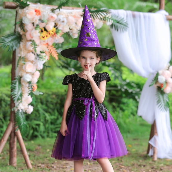 NinXxx Pageant Dress with Hat Party Gown Princess Halloween Set Purple 3-4 Years