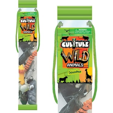 Cubitube Wild Animals Set by Deluxebase – 11 Safari Animal Figures with Accessories in Storage Tube