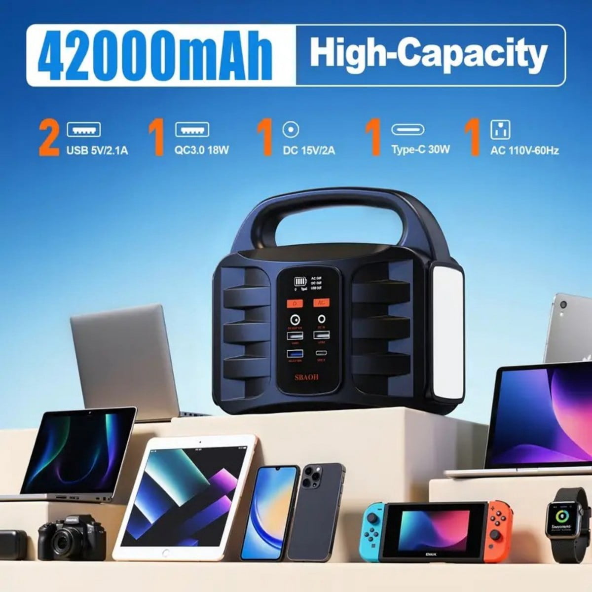 Portable Power Station Generator, Powerstation 42000mAh 220V/150W (Peak 200W) AC Outlet Camping Generators Power Bank for Outdoor, Hunting, Home, Emergency