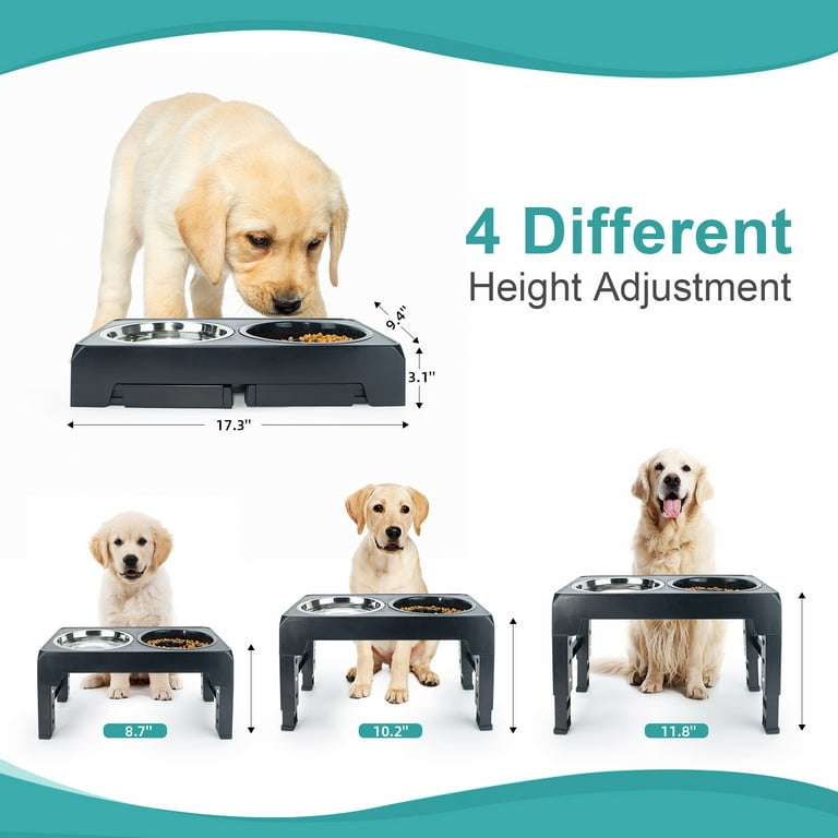 Elevated Dog Bowls 3 Adjustable Heights Raised Pet Bowl Stand with Slow Feeder  Bowl for Small Medium Large Dogs and Pets