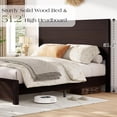 thumbnail image 3 of VanAcc Queen Size Wood Platform Bed, Rustic Bed Frame with 51.2" Tall Slatted Headboard, Wooden Slats & Metal Support, Noise Free, Espresso, 3 of 7
