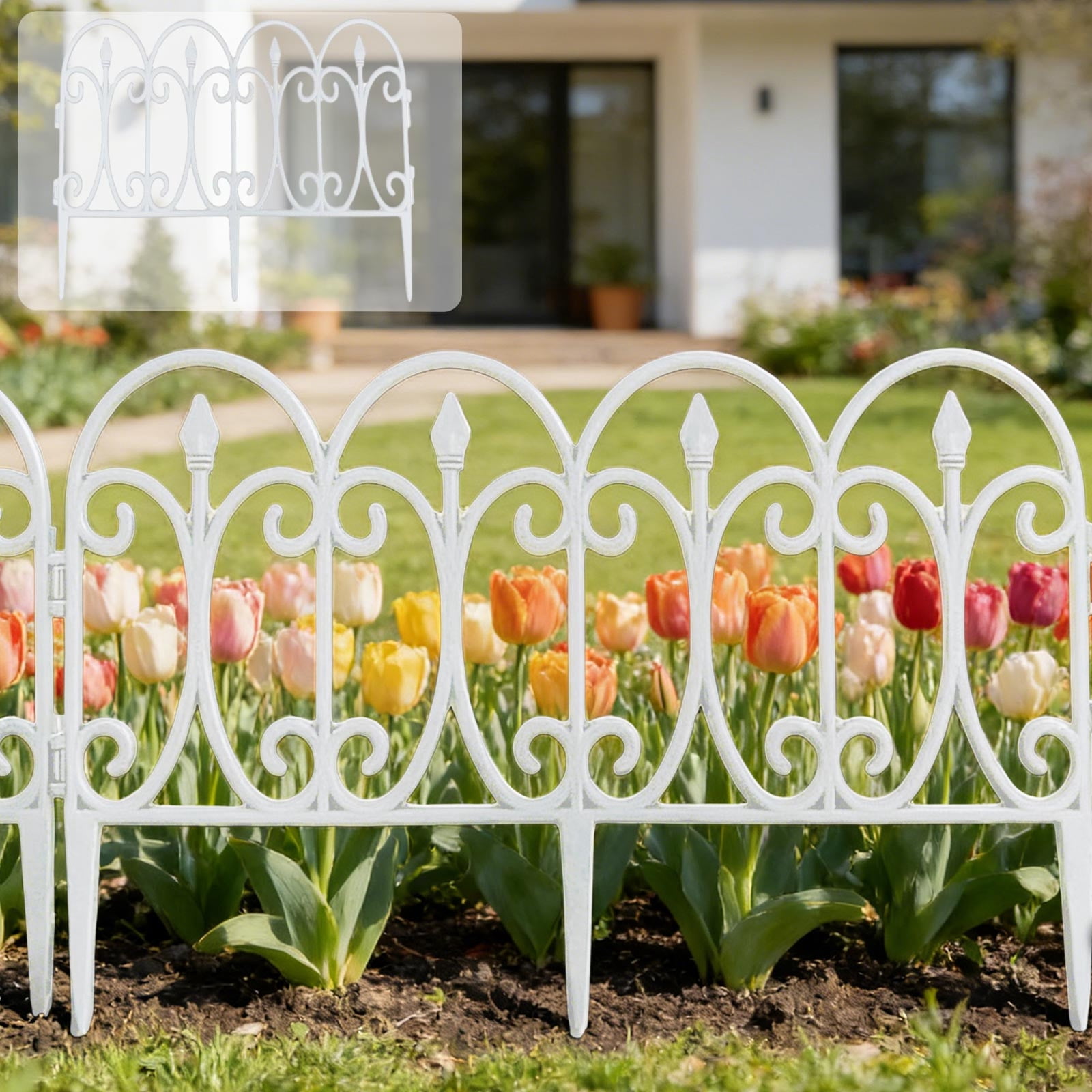 Plastic Garden Picket Fence 5-Pack, Modular Lawn and Flowerbed Edging, Decorative Yard Border, Outdoor Garden Barrier Set, Protective Fence Panels, Landscaping Divider Accessories